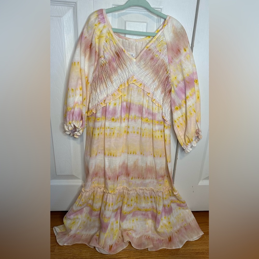 Zara girls size 10 smocked linen tie dye blend dress